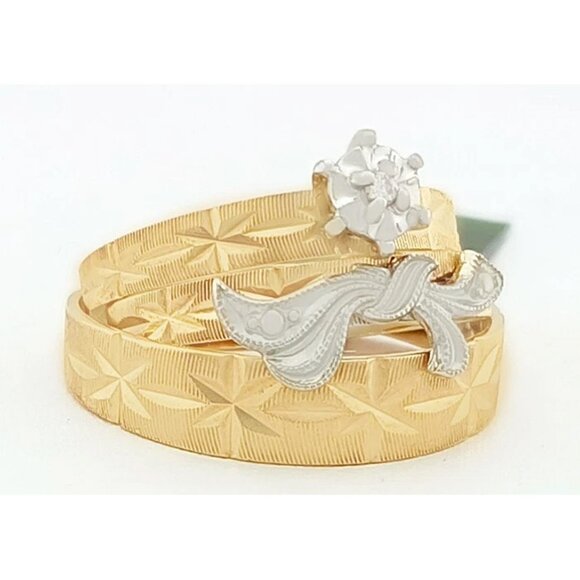 Genuine Diamond Trio-Wedding Set Rings 14k Gold - Picture 3 of 11